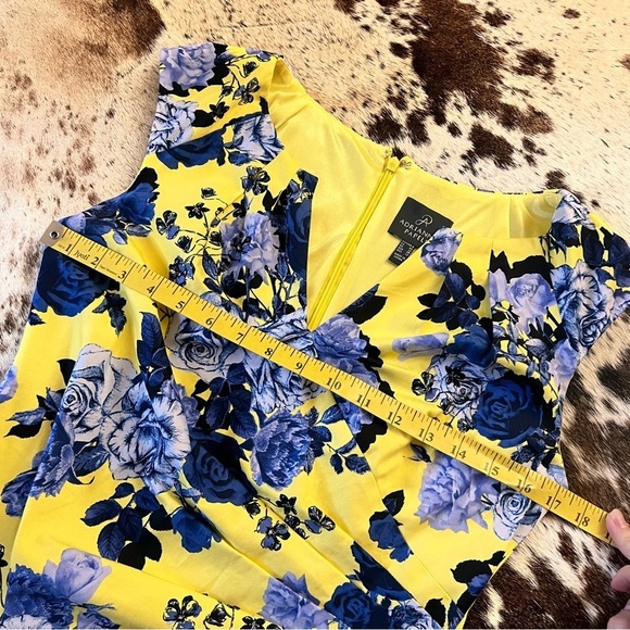 ADRIANNA PAPPEL Yellow Blue Floral Midi Cocktail Dress Size 8‎ - Picture 7 of 9